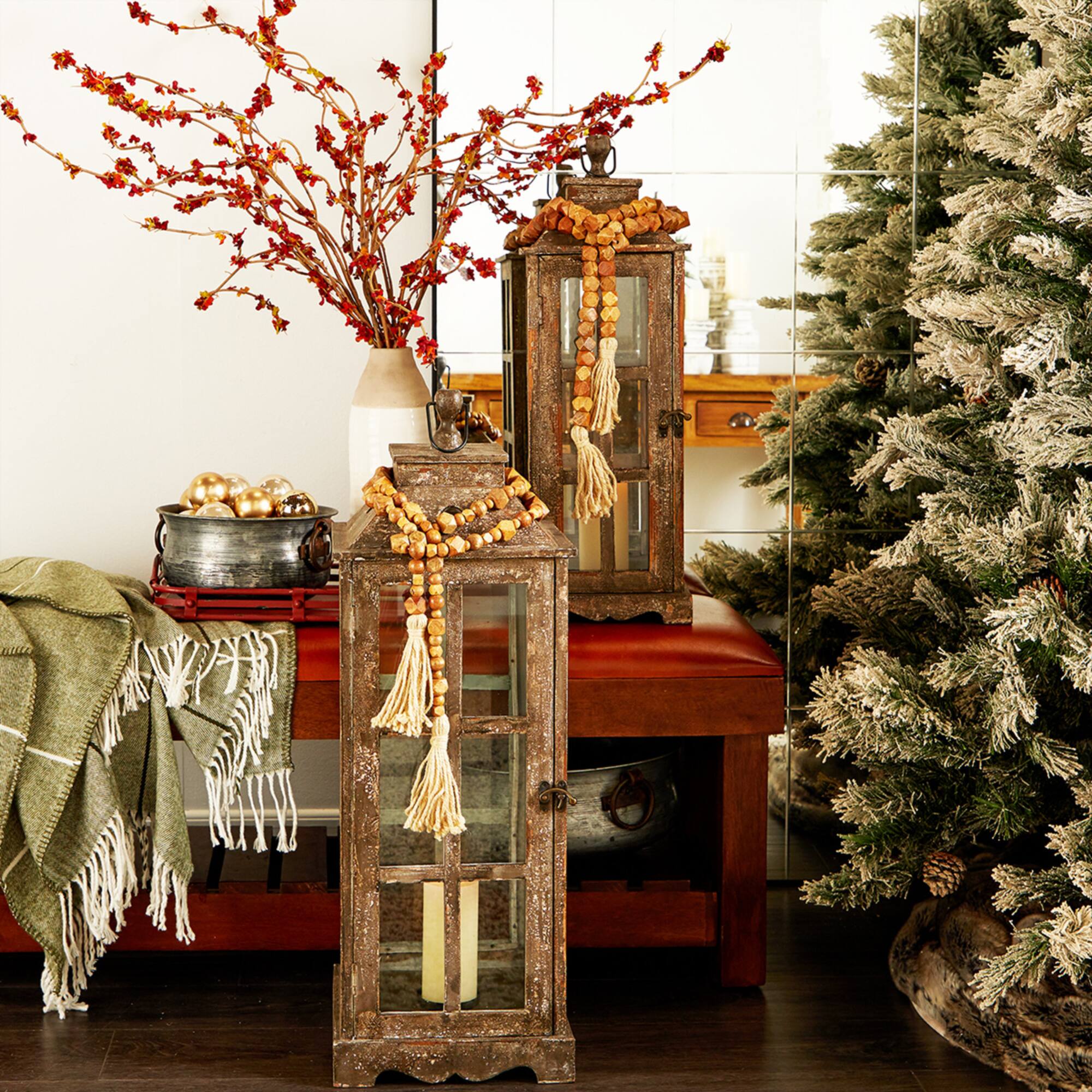 80" Bohemian Mango Wood Beads with Tassels Garland